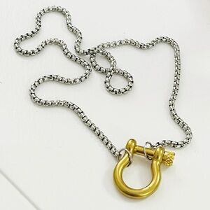 18K Gold Plated Carabiner holder Necklace Stainless Steel womens jewelry